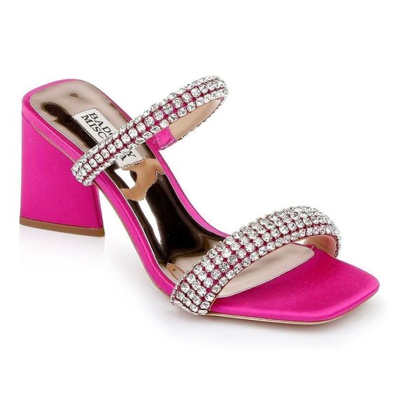 Badgley Mischka Women's Frankie Jeweled Band Heels Sandals 7.5 Fuchsia Satin - Picture 1 of 8